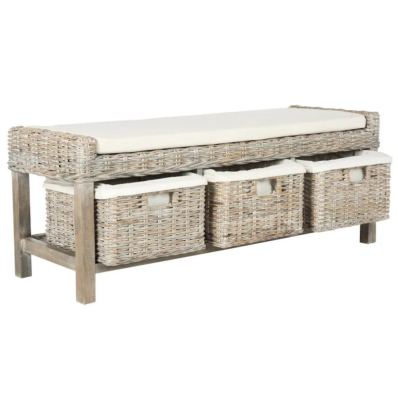 SAFAVIEH Rosalinda Rattan Panca Contenitore Bianca a 3 Cassetti - 120Lx40Px45A