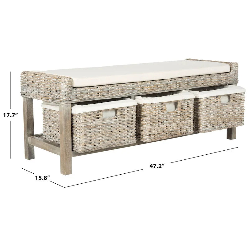 SAFAVIEH Rosalinda Rattan Panca Contenitore Bianca a 3 Cassetti - 120Lx40Px45A