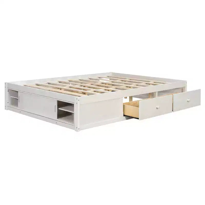 Struttura letto a piattaforma Whisen Queen con 4 cassetti e contenitore nella pediera