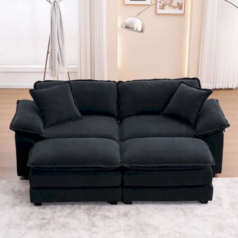 Divano a 2 posti con 2 cuscini, 2 guanciali e 2 pouf, divano confortevole - Divano profondo da soggiorno, divano modulare