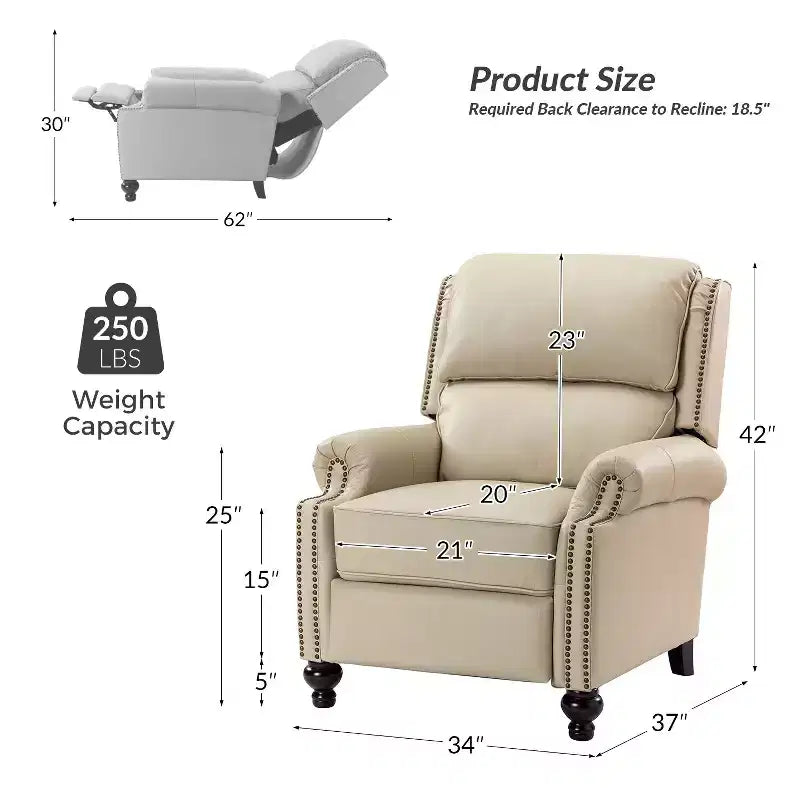 Set di 2 Poltrone Reclinabili Elisabete Moderne in Vera Pelle con Borchie Vintage per Salotto e Camera da Letto | ART OF LIVING DESIGNS