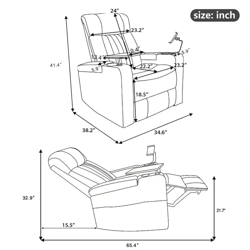 Poltrona reclinabile girevole a 270° multifunzione per home theater