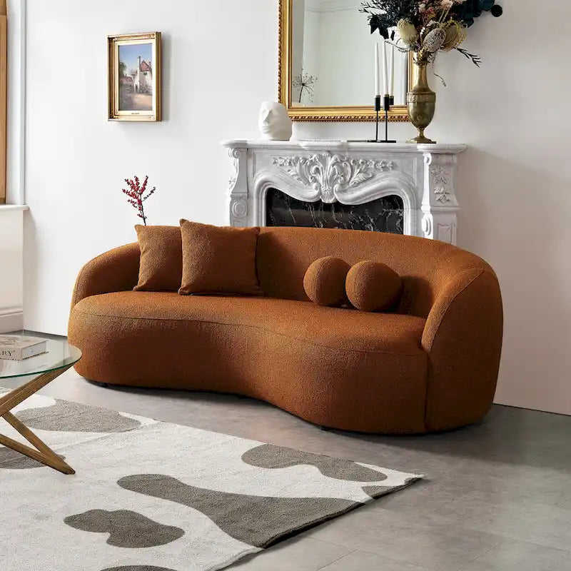 Divano curvo Blaine in tessuto Bouclé di lusso, stile giapponese moderno