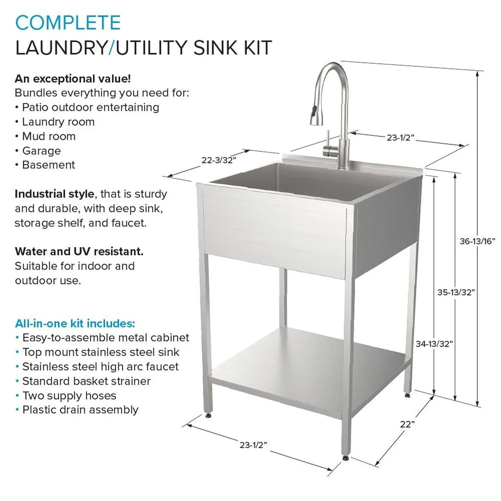 Lavatoio e mobile in acciaio inox 24" L x 22" P x 35" H