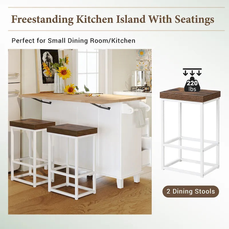 Set da isola per cucina TOPMAX con anta a ribalta e 2 posti a sedere, set tavolo da pranzo con ripiano regolabile, cassetti e portasciugamani