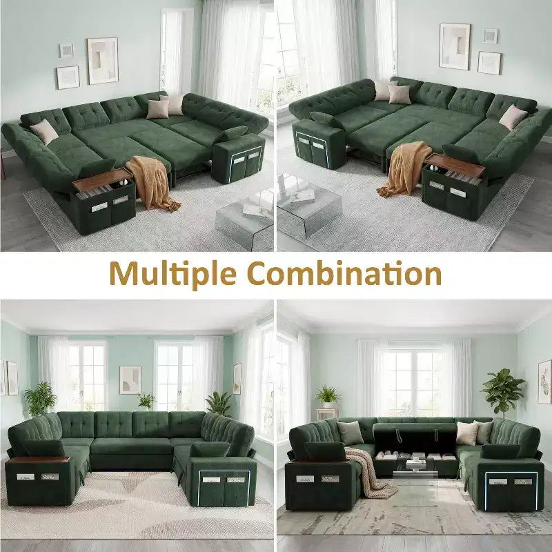 Divano letto componibile modulare Dyonery 112 con letto estraibile, divano componibile a U con contenitore, divani con seduta extra ampia e profonda per soggiorno