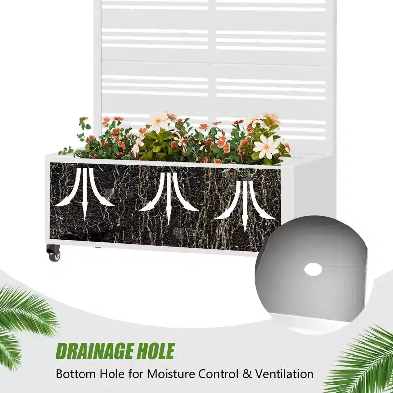 Fioriera rettangolare in ferro battuto bianco MAYEERTY con traliccio (Harold Wide-Narrow B Louvered), 72x35x16, 5 pezzi, decorazione per giardino interno ed esterno