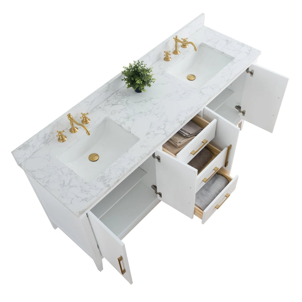 Mobile lavabo doppio Vanity Art 72 per bagno con piano in marmo composito
