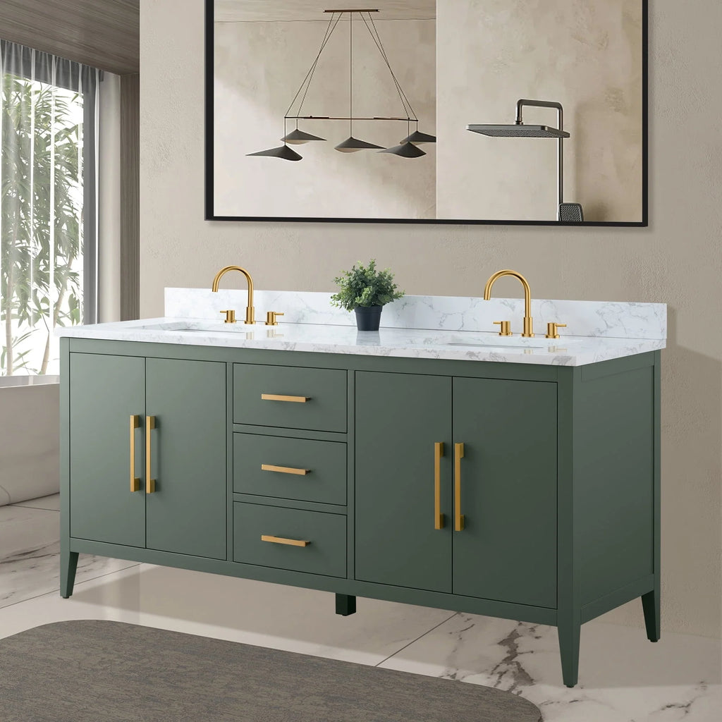 Mobile lavabo doppio Vanity Art 72 per bagno con piano in marmo composito
