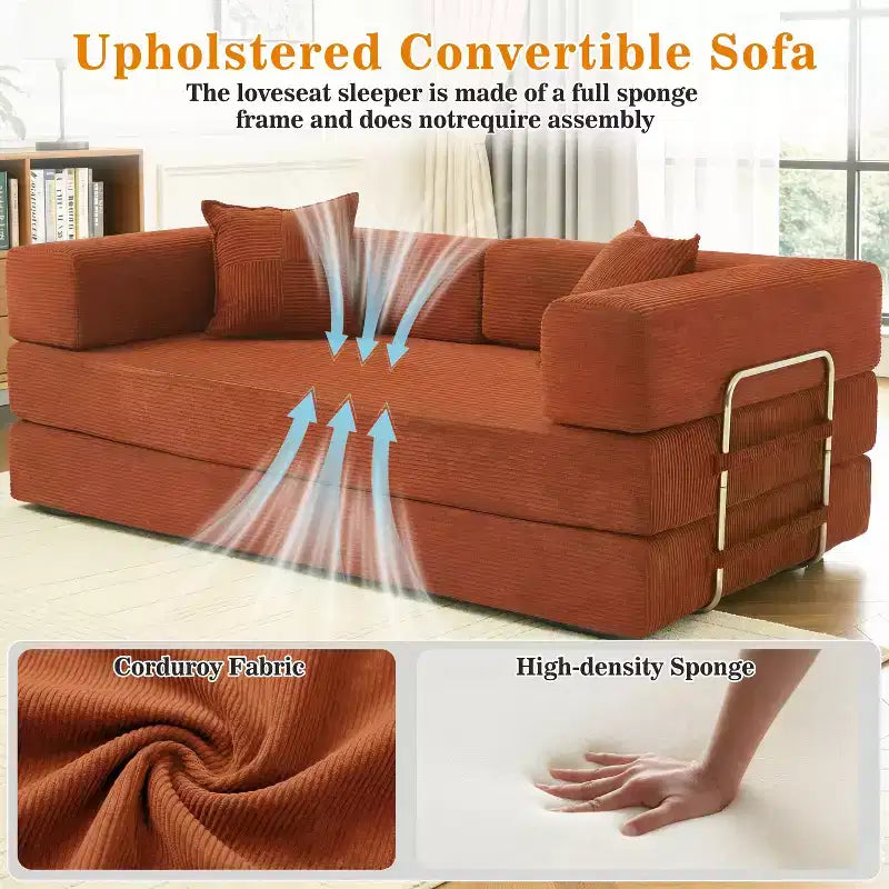 Dyonery 78Divano Letto Pieghevole Convertibile in Corduroy King Size Divano Letto a Pavimento Combinazione 4-in-1 Divano Modulare Componibile Divano Comodo Pieghevole.