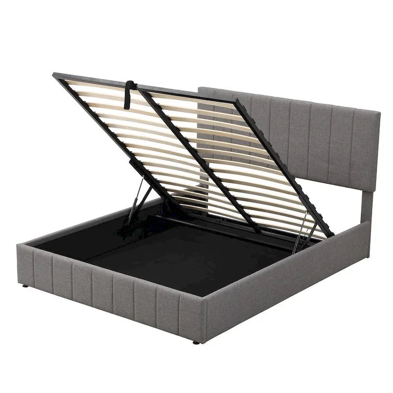 Letto imbottito Queen size con sistema di sollevamento idraulico e vano contenitore - Beige