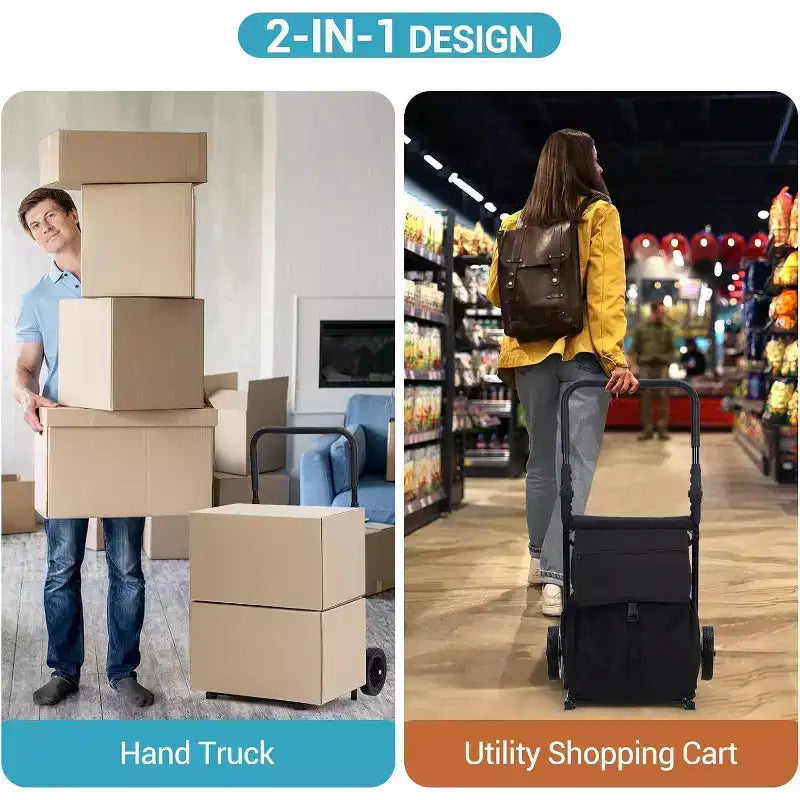 Carrello Portapacchi Pieghevole Acekool 2 in 1 con Borsa Impermeabile Rimovibile, Sedile Imbottito Spesso e Manico Antiscivolo Regolabile, Nero