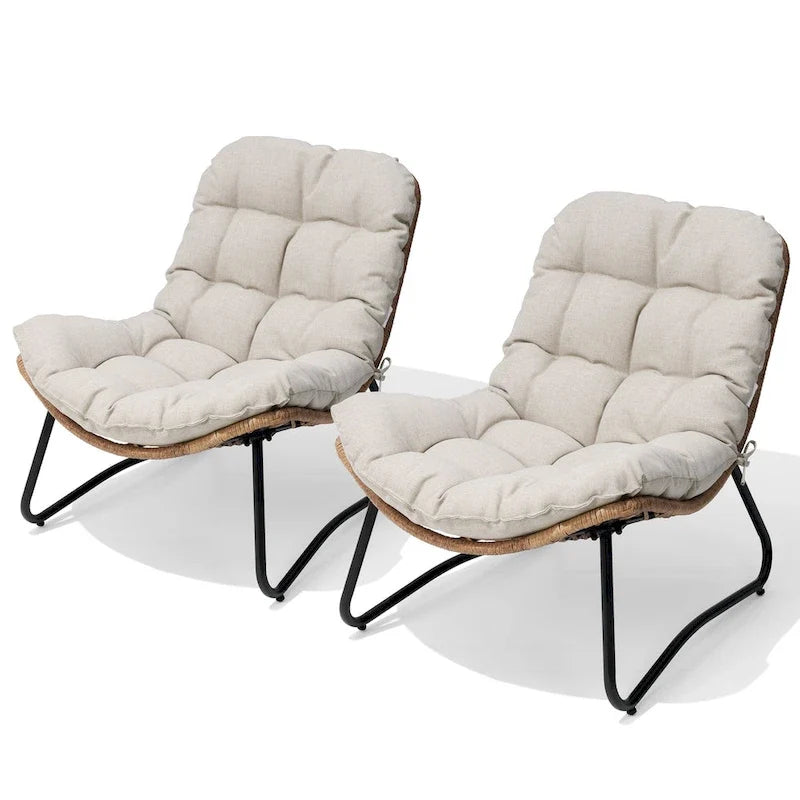 Poltrone Papasan da Esterno con Cuscino in Rattan PE, Comode Poltrone da Patio con Tavolino Laterale