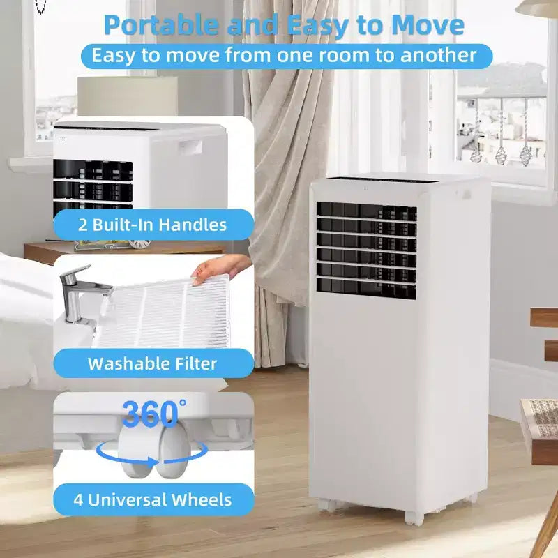 Condizionatore d'aria portatile da 8.000 BTU - 3-in-1 Raffreddamento, Deumidificatore e Ventilatore per ambienti fino a 32,5 mq con Modalità Sleep e 1 Anno di Garanzia