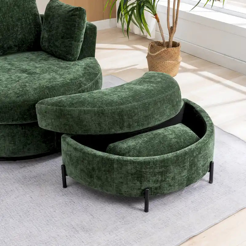 Poltrona girevole imbottita 42.3W con 4 cuscini e pouf contenitore a mezzaluna