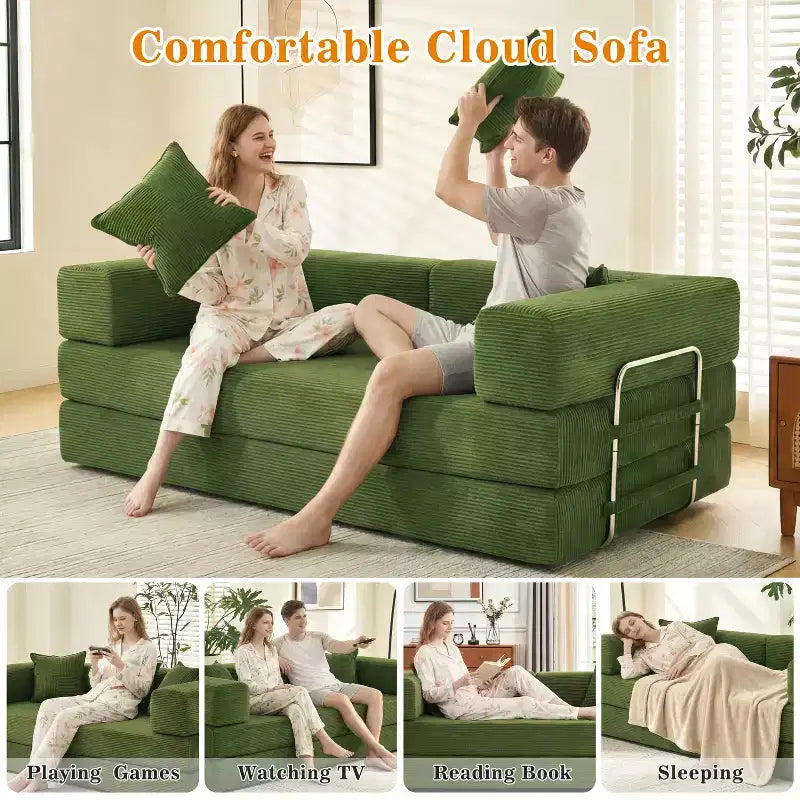 Dyonery 78Divano Letto Pieghevole Convertibile in Corduroy King Size Divano Letto a Pavimento Combinazione 4-in-1 Divano Modulare Componibile Divano Comodo Pieghevole.