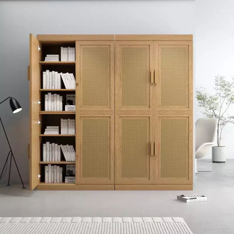 Armadio decorativo con 12 ripiani da 157 cm in vimini nero ad alta venatura del legno