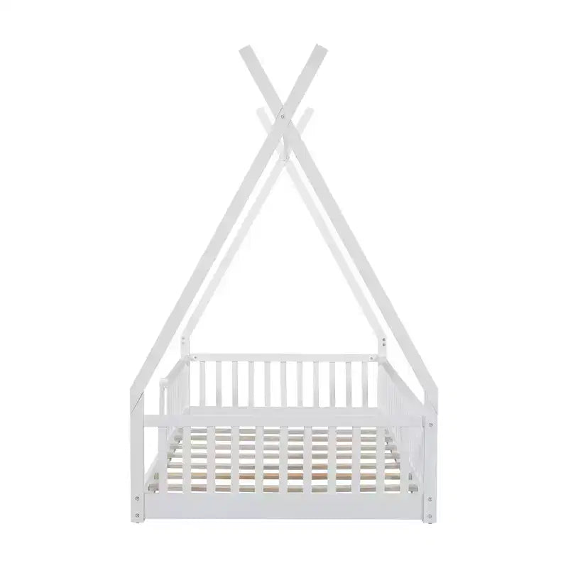 Letto a pavimento per bambini, letti a tenda a una piazza, letto a pavimento Montessori con doghe e sponde di protezione, struttura letto a casetta in legno per ragazzi e ragazze
