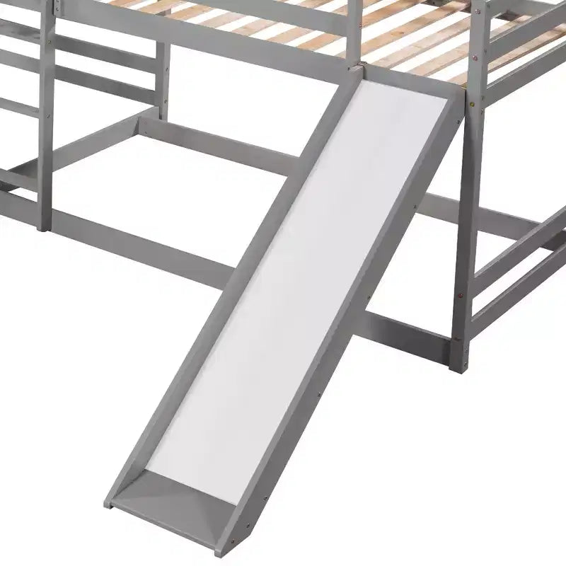 Letto a castello a L per 4 bambini, letto a castello quadruplo con scivolo, struttura in legno full e twin per cameretta dormitorio