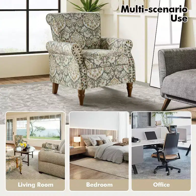 Poltrona Araceli Tradizionale in Legno Imbottita Floreale con Schienale Alto e Borchie | ART OF LIVING DESIGNS
