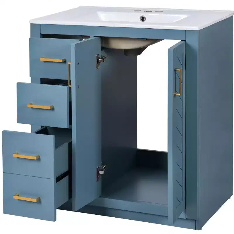 Mobile bagno 30 pollici con lavabo singolo, armadietto e 3 cassetti – Nero / Blu / Verde / Indaco / Bianco