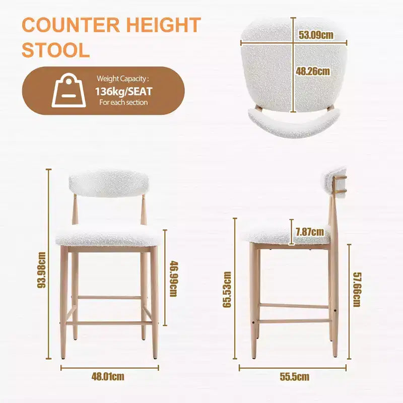 Sgabelli da Bar Senza Braccioli in Bouclé, Set da 4, con Gambe in Metallo Effetto Legno per Cucina, Soggiorno, Ristorante, Caffè - Morden Fort