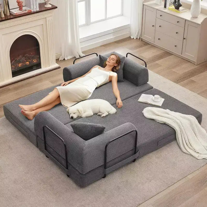 Divano letto convertibile 2 in 1, comodo divano letto pieghevole in velluto a coste con seduta profonda e ampi braccioli, divano senza struttura, per soggiorno, appartamenti
