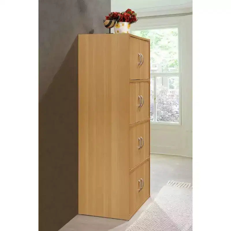 Hodedah HID44 Robusto armadio-libreria multiuso con 8 ante a montaggio a pavimento per casa e ufficio, finitura in legno di faggio
