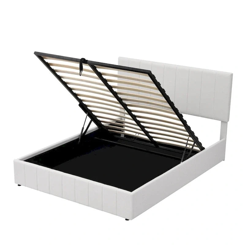 Letto imbottito Queen size con sistema di sollevamento idraulico e vano contenitore - Beige