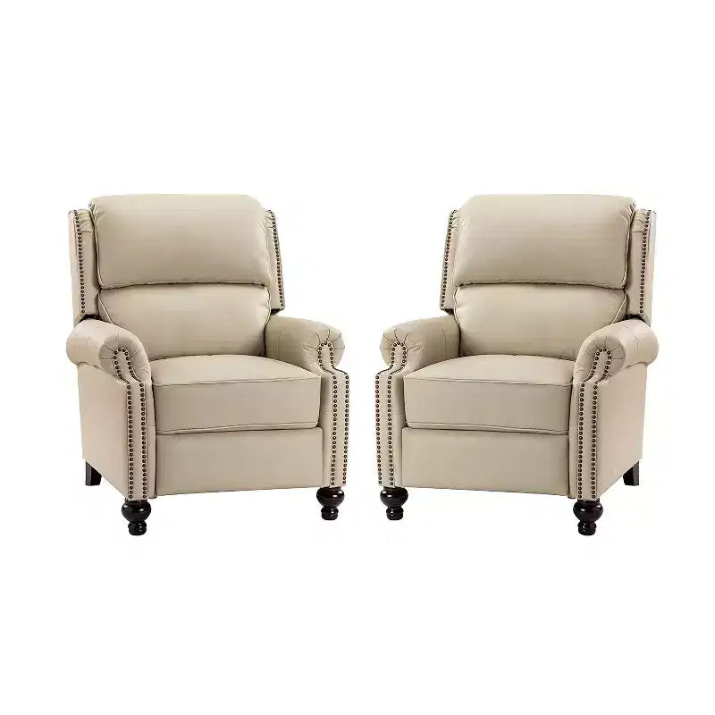 Set di 2 Poltrone Reclinabili Elisabete Moderne in Vera Pelle con Borchie Vintage per Salotto e Camera da Letto | ART OF LIVING DESIGNS