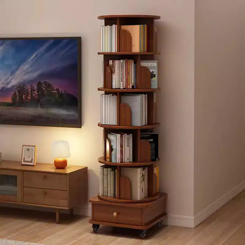 Chic Crate Libreria ad angolo girevole a 360° a 6 livelli con ruote, libreria stretta per piccoli spazi, marrone noce