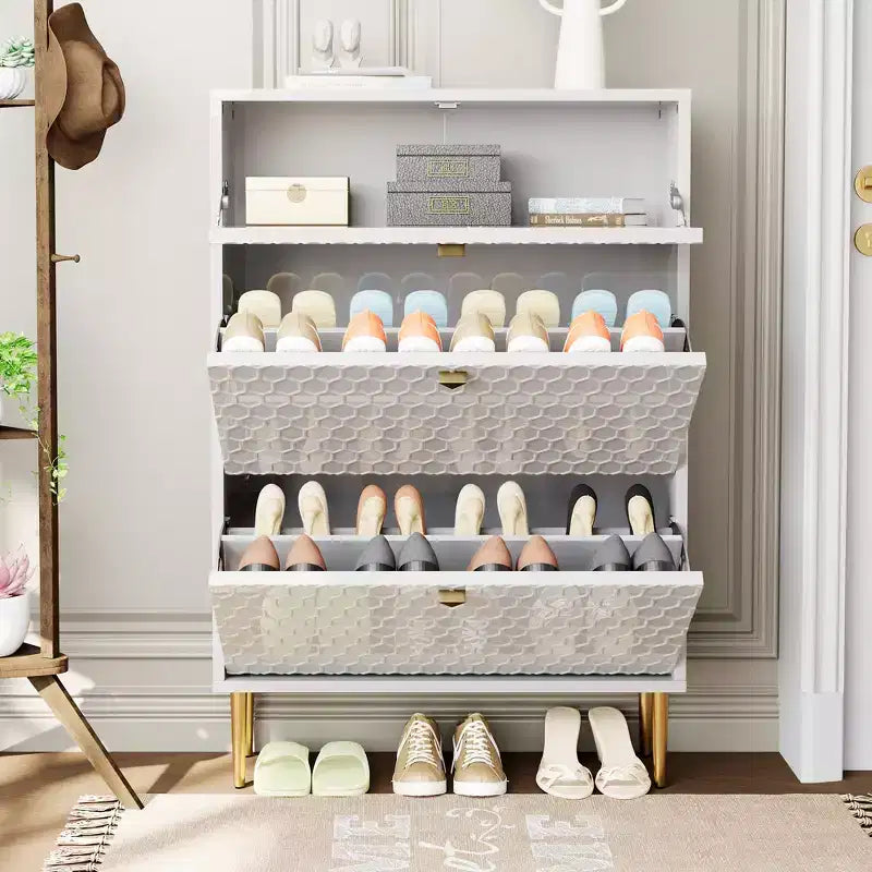 CLIHOME Scarpiera da Ingresso con 24 Paia, Organizzatore per Scarpe con Cassetti a Ribalta, Scaffale Armadio Porta Scarpe