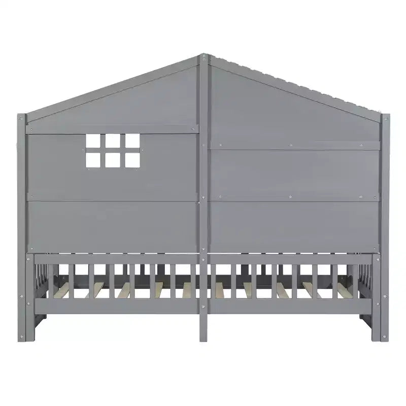 Letto a capanna per bambini con scaffali e sponde, Struttura letto in legno stile Montessori per bambini con finestra e striscia luminosa scintillante