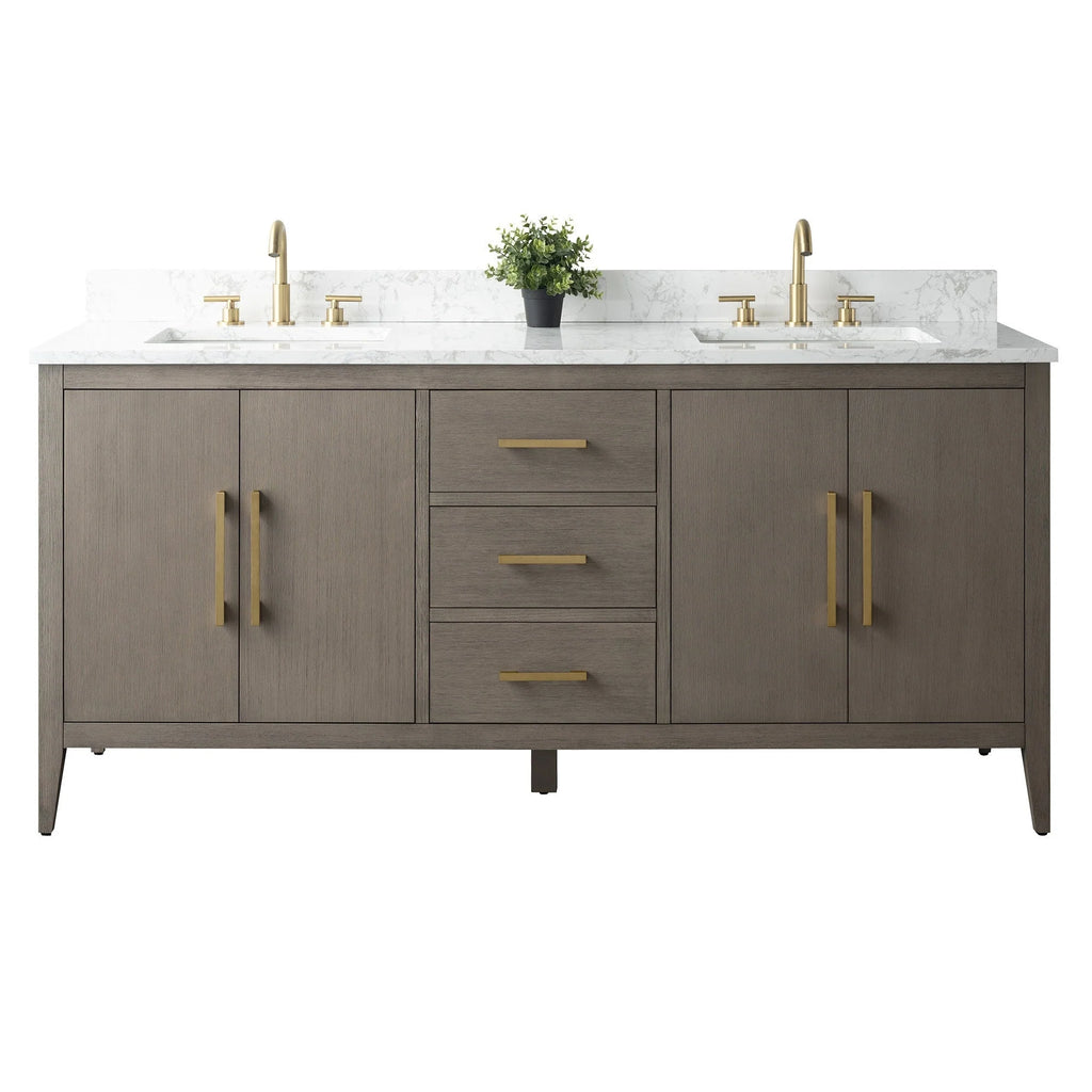 Mobile lavabo doppio Vanity Art 72 per bagno con piano in marmo composito