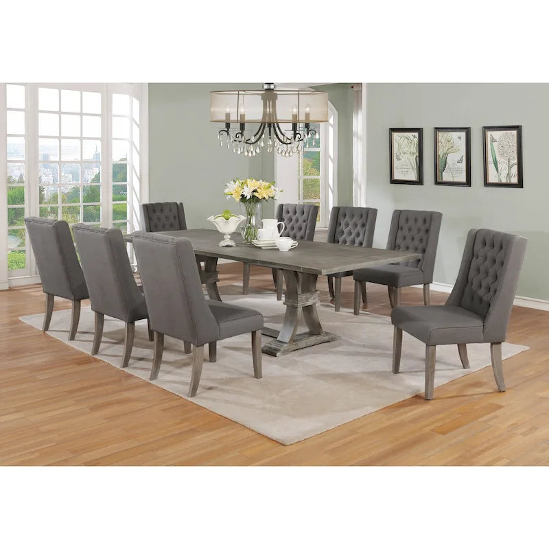 Set da pranzo allungabile Best Quality Furniture da 9 pezzi, in stile rustico grigio