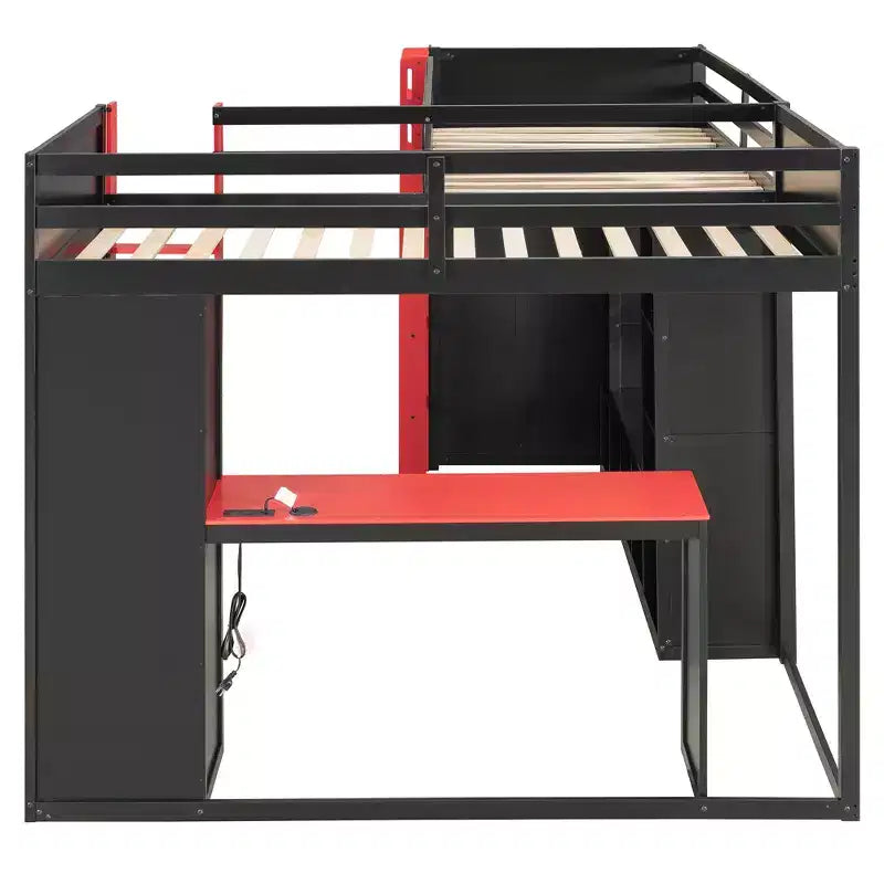Letto a soppalco a L da gaming con scrivanie, letti a soppalco doppi con luci LED, porte USB, scaffali portaoggetti, letto a soppalco ad angolo in legno per 2