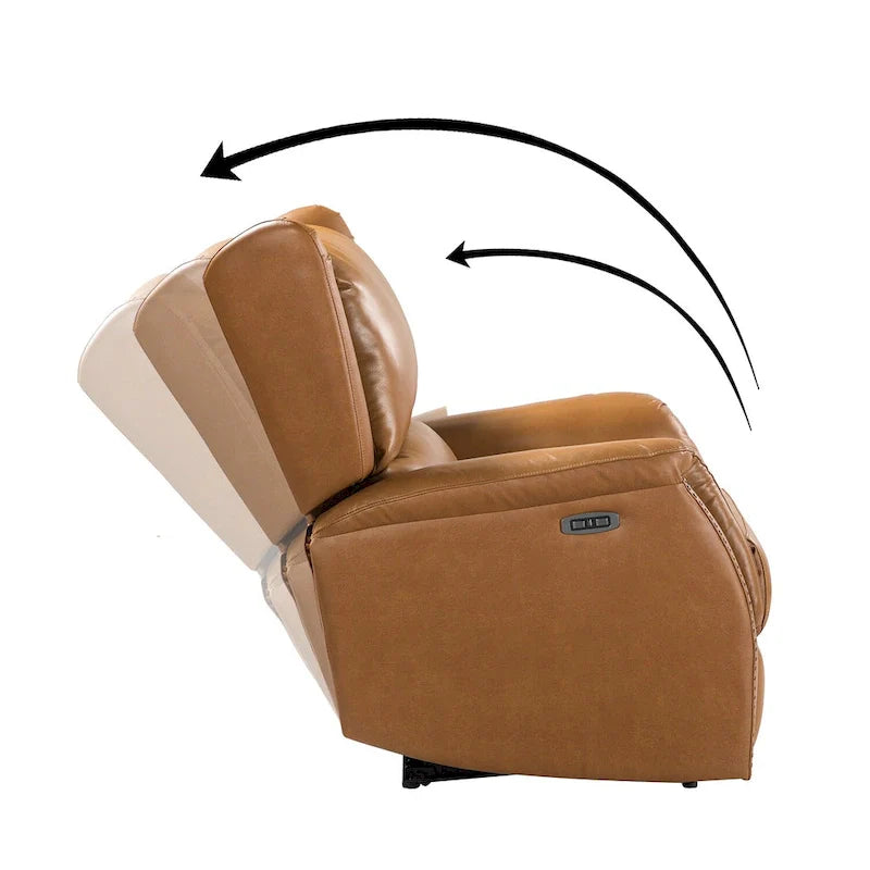 Poltrona reclinabile elettrica in vera pelle con porta USB - Set di 2 con schienale a orecchioni e borchie