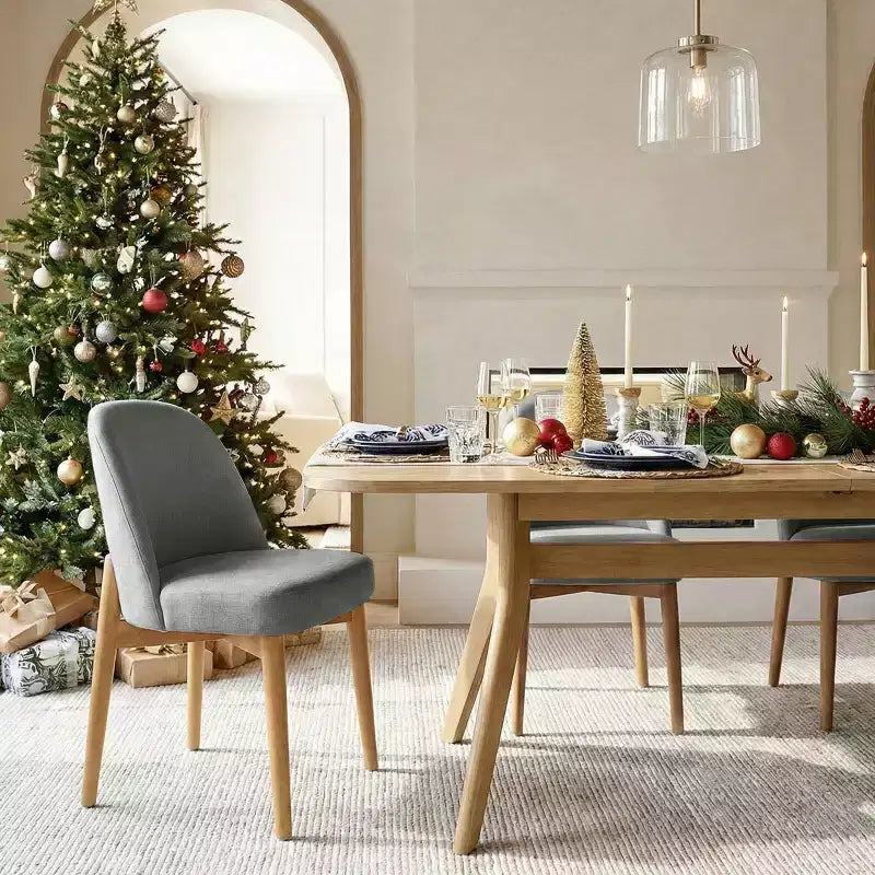 Set da pranzo 9 pezzi per 8 persone, tavolo allungabile con base a cavalletto e sedie imbottite con gambe in legno massello-Panipeachy