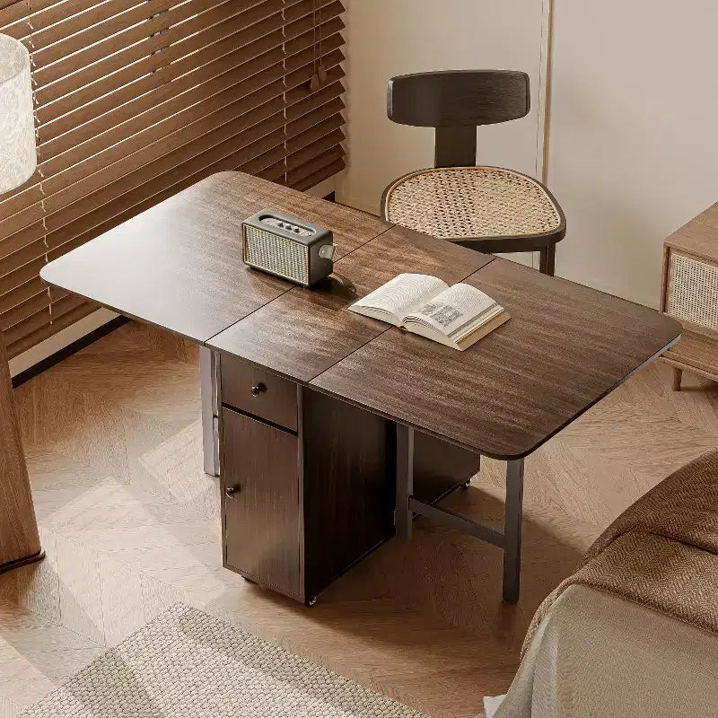 ATJafurn Tavolo da Pranzo Pieghevole da 150 cm con Ante a Scomparsa Salvaspazio, Tavolo da Cucina Rettangolare Allungabile in Legno con Ruote e Contenitore