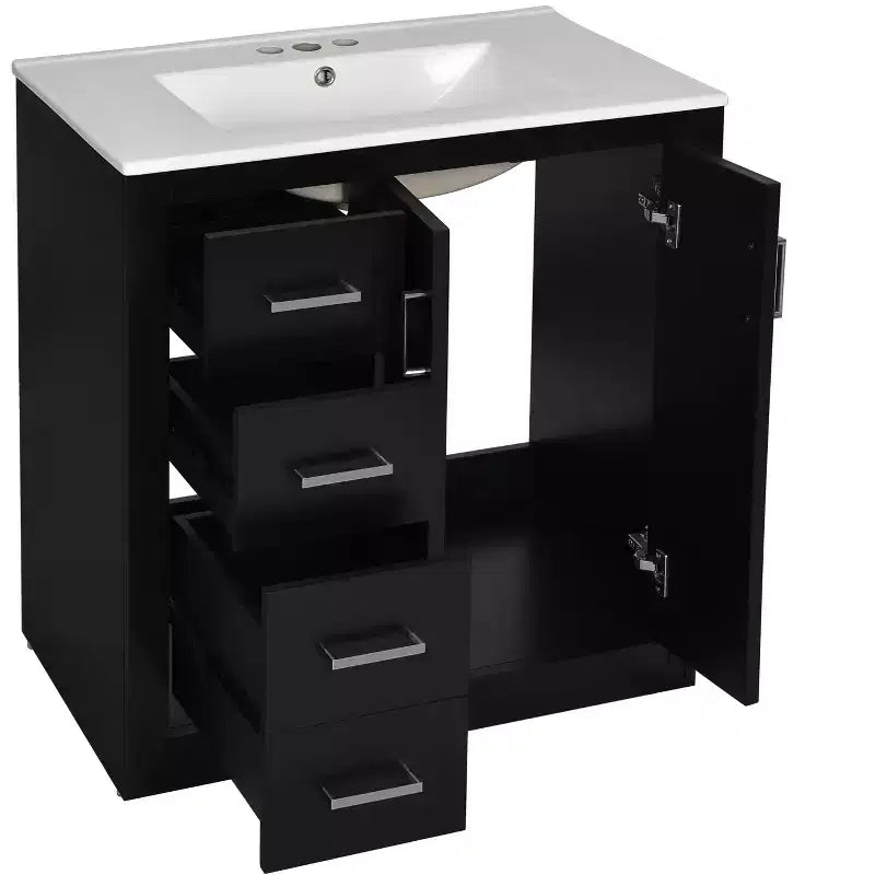 Mobile bagno 30 pollici con lavabo singolo, armadietto e 3 cassetti – Nero / Blu / Verde / Indaco / Bianco