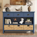 Consolle da Ingresso con Contenitore, Tavolo da Ingresso Stile Rustico con 3 Cassetti e 3 Cesti in Giacinto d'Acqua per Soggiorno o Ingresso - Panipeachy