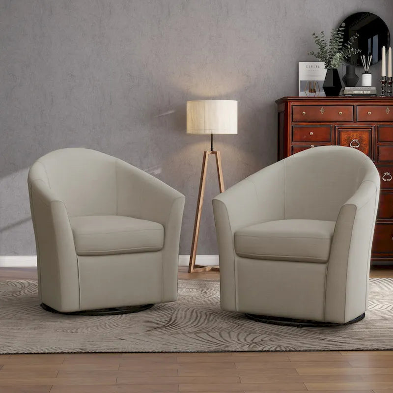 Set di 2 Poltrone Girevoli Moderne Imbottite a Barilotto, Poltrone Accent per Soggiorno