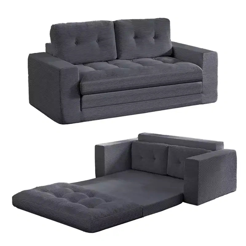 Mjkone Divano letto futon convertibile 2 in 1 da 180 cm, in tessuto a coste, pieghevole, con bottoni trapuntati, divanetto salvaspazio