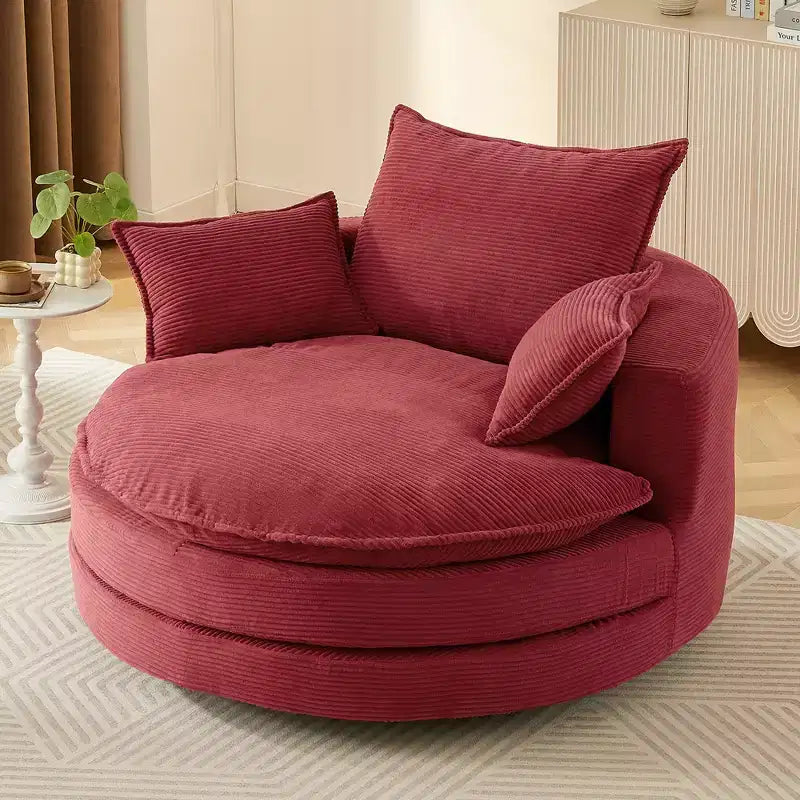 Fauteuil d'appoint pivotant à 360°, Fauteuil pivotant rond en forme de baril avec coussin pour salon