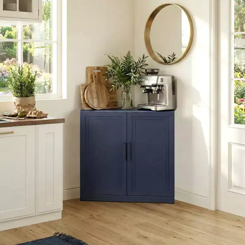 Mobile ad Angolo Dovelina con Ripiani Regolabili Credenza Buffet Vetrinetta Vino Mobile da Cucina e Sala da Pranzo con Ante in Legno - 31H x 31W, 36H x 31W