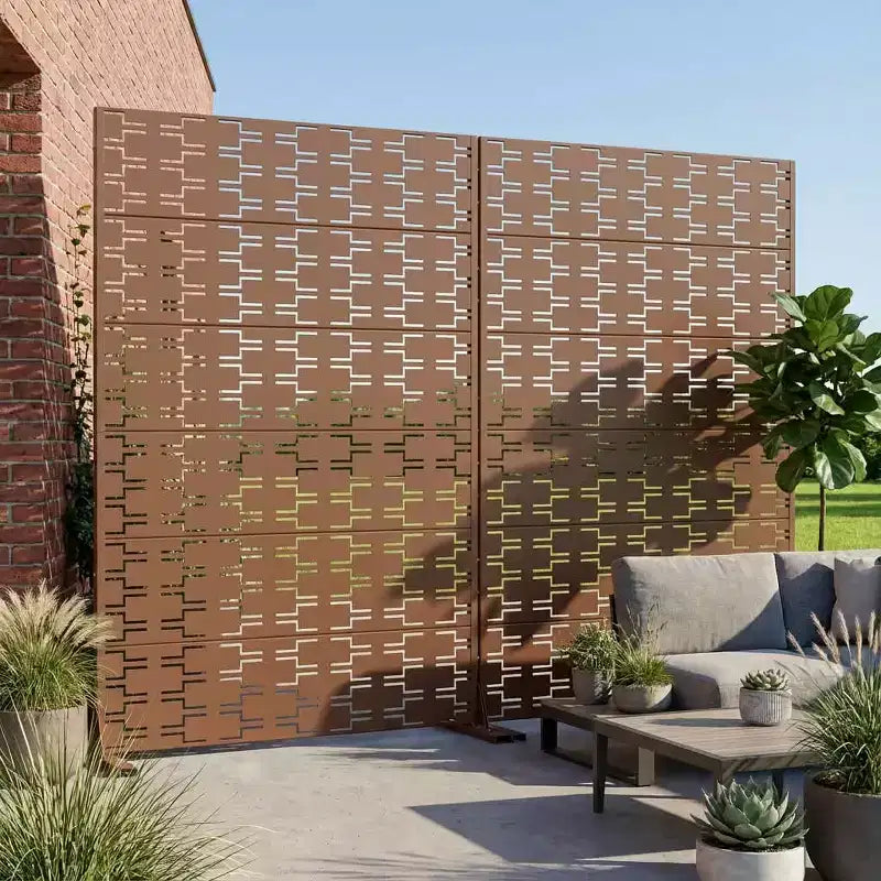 Divisorio MAYEERTY Brick 01 marrone in acciaio zincato, 72x47x16, schermo per la privacy a doppia faccia in 6 pezzi antiruggine