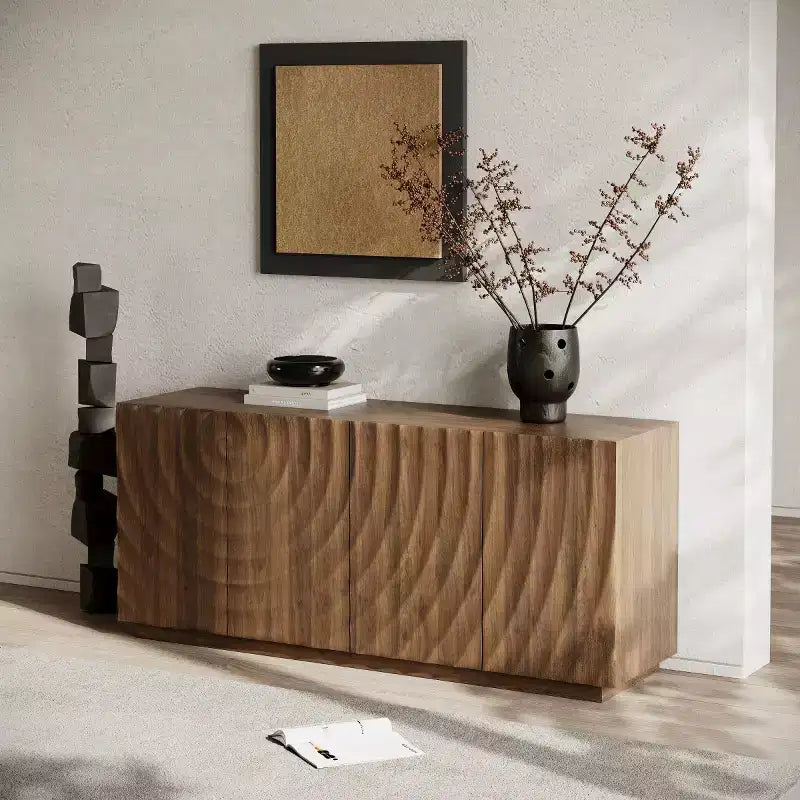 59 Modern Spiral Madia Buffet, Mobile Contenitore a Basso Profilo da Ingresso con Ante a Ondulazione 3D