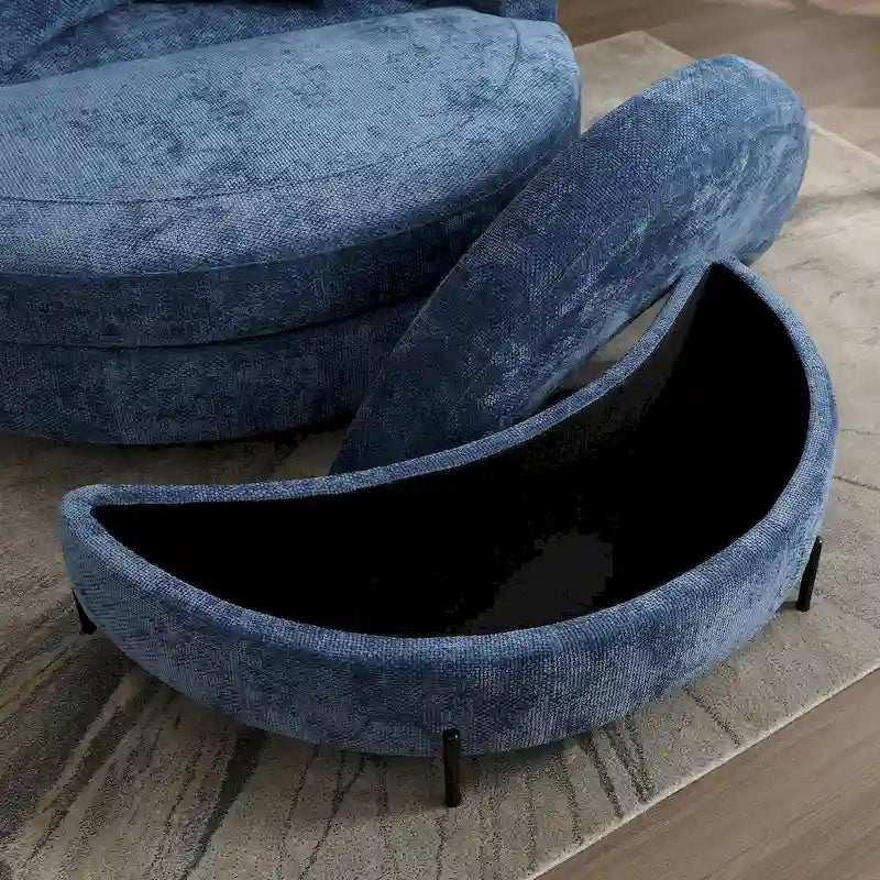 Poltrona Moderna Rotonda a Botte con 5 Cuscini e Pouf Opzionale