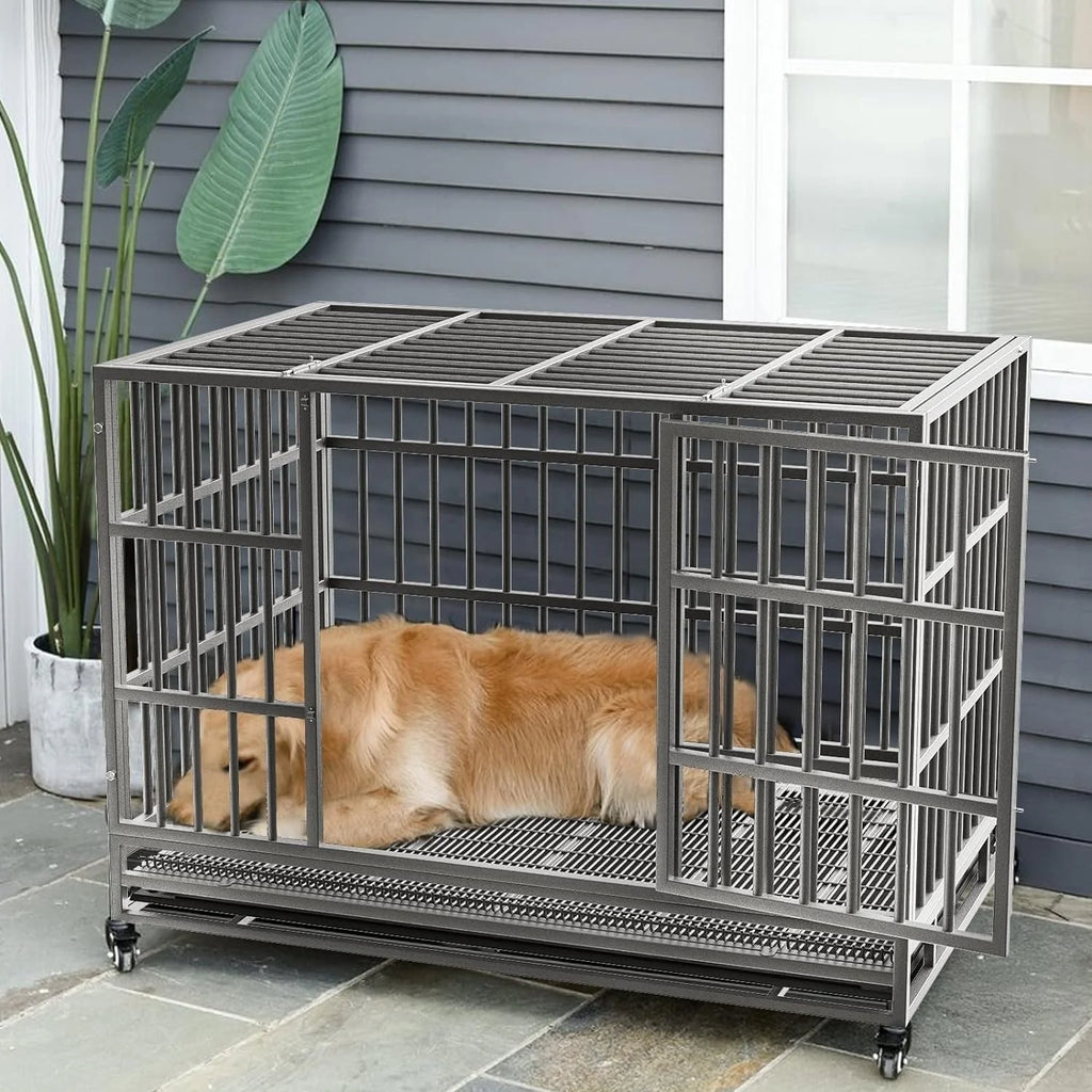 BOSSIN Trasportino/Gabbia/Panca per Cani Indistruttibile Resistente da 48/38 Pollici, Anti-Fuga, con Ruote Bloccabili