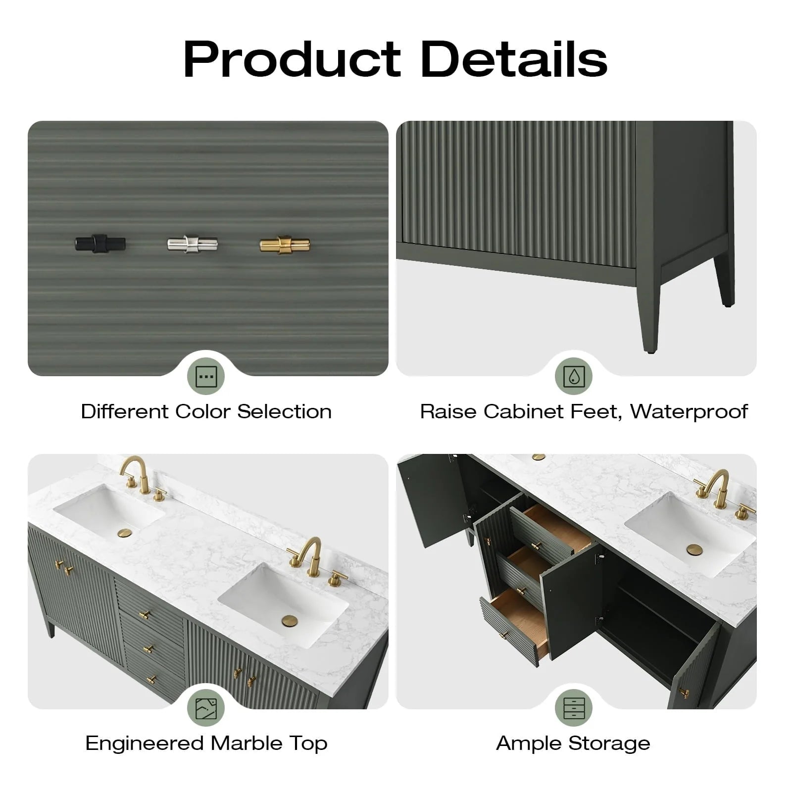 Mobile lavabo doppio Vanity Art 72 per bagno con piano in marmo composito
